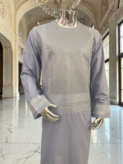 Men’s Light Gray Silver Embroidered 3-Piece Parahan Tunban with Matching Tunban & Shawl | Size XXL 7220