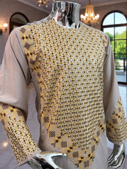 Men’s Beige Kameez with Embroidery – Large | Luqmaan Boutique