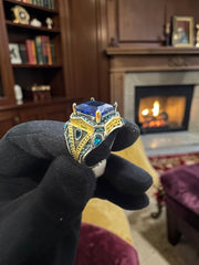 Turkish Inspired Signet Ring for Men – Blue, Green & Red Zircon Statement Ring | Vintage Ottoman Style Silver Plated Unisex Jewelry