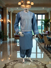 Small Turquoise Afghan Men’s Kameez with White & Turquoise Embroidery | Premium Traditional Outfit