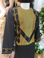 Afghan Parahan Tunban for Men Machine Embroidered Black Gold Traditional Wear Medium