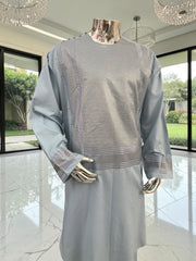Men’s Blue Gray Embroidered Afghan Parahan Tunban with Matching Shawl – XXL