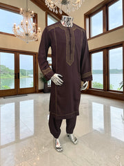 Large Afghan Parahan Tunban with Traditional Embroidery – Deep Plum