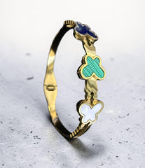 Gold Tone Stainless Steel Butterfly Bangle Bracelet in Black, Green & White 8061