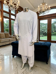 Medium White Shesha Afghan Parahan Tunban Groom Wear