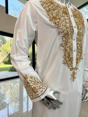 Handmade Afghan Selmadozi Embroidered Men’s Perahan Tunban – Luxury Traditional Formal Outfit – Available in Black, Ivory & White