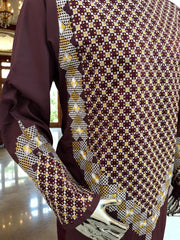 Men’s Maroon Kameez with Gold and White Machine Embroidery – Large Tall | Luqmaan Boutique