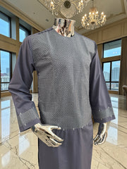 Men’s Grey Parahan Tumban with Matching Machine Embroidery – Traditional Afghan Outfit, Medium