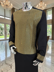 X-Large Afghan Parahan Tunban Kameese Shalwar Black Gold Machine Embroidery