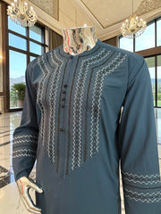 Men’s Designer Hand-Embroidered Parahan Tunban with Shawl – 3-Piece Afghan Outfit