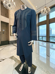 Men’s Designer Hand-Embroidered Parahan Tunban with Shawl – 3-Piece Afghan Outfit