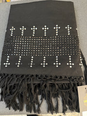 Black Afghan Shawl with Black and Silver Shesha Mirror Embellishment 2