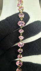 Pink Oval-Cut Crystal Tennis Bracelet – Gold Tone Adjustable Statement Bracelet 7142
