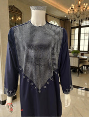 Small Navy Blue Afghan Parahan Tunban 3-Piece Set with Shesha Work