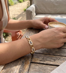 Gold-Tone Stainless Steel Evil Eye Bangle for Women 8024