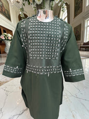 Traditional Afghan Clothing for Boys – Forest Green Embroidered Set Design 23