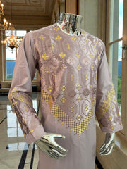 Men’s Lavender Parahan Tumban with Gold Embroidery | Traditional Afghan Outfit | Luqmaan Boutique