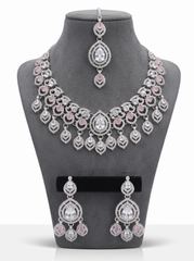 American Diamond Necklace, Earrings & Maang Tikka Jewelry Set – 7 Colors