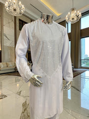 Medium White Shesha Afghan Parahan Tunban Groom Wear