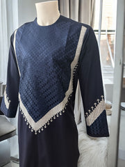 Men’s Navy Blue Parahan Tumban with Beige Embroidery Small