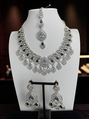 American Diamond Necklace, Earrings & Maang Tikka Jewelry Set – 7 Colors