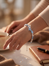 Blue & Clear Crystal Star Bracelet – Silver-Tone Celestial Tennis Bracelet for Women 7070