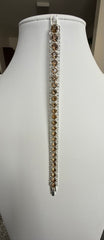 Champagne Crystal Double Row Tennis Bracelet – Silver Tone Statement Bracelet 7108