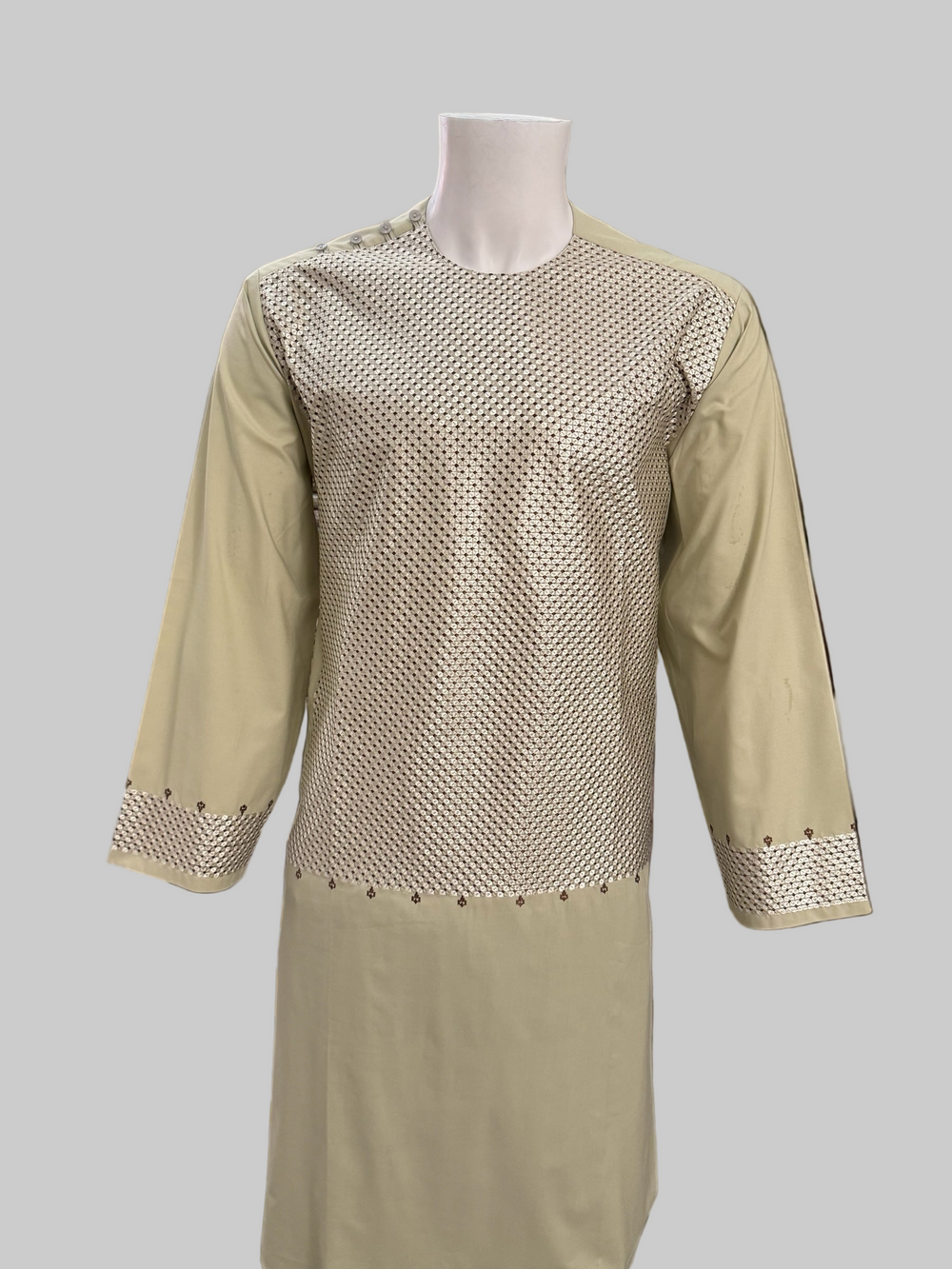 Men’s Light Beige Kameez with Embroidery