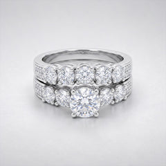 Sterling Silver Moissanite Bridal Ring Set – Round Cut, Size 9. 064