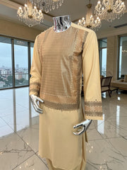 Medium Men’s Tan Parahan Tunban with Premium Machine Embroidery