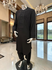 Large Black Embroidered Parahan Tunban for Men – Premium Afghan Traditional Kameese Shelwar Outfit