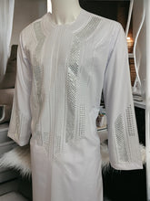 Afghan Parahan Tunban for Men White Silver Shesha Mirror Work Machine Embroidered X-Large (Minor Stain)