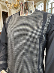 X-Large Charcoal Grey Men’s Shalwar Kameez Yakhandozi with Matching Grey and White Geometric Embroidery | Premium Traditional Wear