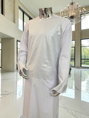 XX-Large Men’s White Parahan Tunban – White-on-White Machine Embroidered Afghan Traditional Outfit 7218