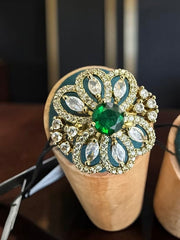 Adjustable American Diamond Floral Statement Ring | Gold-Tone Brass | 6 Color Options | Gift Box Included | Indian Pakistani Afghan Jewelry