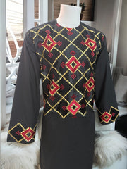 Afghan Parahan Tunban for Men Machine Embroidered Black Red Gold Traditional Wear Large