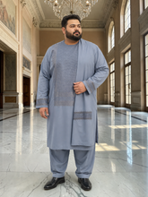 XX-Large Men’s Blue Embroidered 3-Piece Parahan Tunban with Matching Tunban & Shawl | Afghan Traditional Outfit 7215