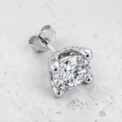 1 CT Round Moissanite Crescent Stud Earrings, D Color VVS1 Diamond Alternative, Gold or Silver-Plated Bridal Jewelry Gift