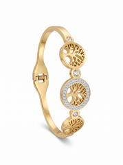 Tree of Life Crystal Bangle – Gold-Tone Stainless Steel 8025