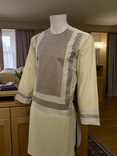 Men’s Light Beige Kameez with Brown and Matching Machine Embroidery – Traditional Afghan Wear | Luqmaan Boutique (Small)
