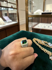 Men’s Green Zircon Statement Ring – Gold Tone Brass Cluster Design CGR