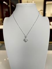 S925 Sterling Silver Round Cut Statement Pendant Necklace – Multi-Cut Crystal Halo 7160