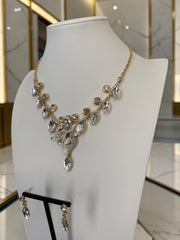 Women’s Crystal Leaf Necklace & Earrings Set – 4 Colors
