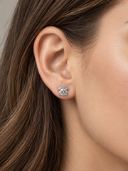 1 CT Round Moissanite Crescent Stud Earrings, D Color VVS1 Diamond Alternative, Gold or Silver-Plated Bridal Jewelry Gift