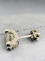 1 CT Round Moissanite Crescent Stud Earrings, D Color VVS1 Diamond Alternative, Gold or Silver-Plated Bridal Jewelry Gift