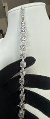 Lavender Purple Cushion-Cut Crystal Halo Tennis Bracelet – Silver Tone Statement Jewelry 7093