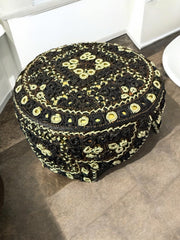 Black and Gold Baluchi Hat with Brown Accents – Hand Embroidered Traditional Afghan Men’s Cap with Mirror Work