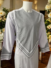 Men’s White Parahan Tumban with Black Embroidery Medium