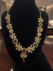 Luxury Gold Tone Green & Burgundy Crystal Floral Statement Necklace & Earrings Set |Gift-Ready Black Jewelry Box Included 6069