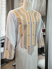 Afghan Parahan Tunban Kameese Shalwar White Gold Shesha Embroidered Small